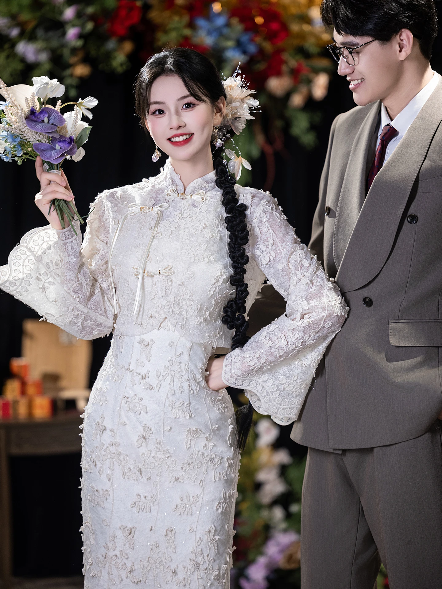 

Champagne Color Engagement New Chinese Sle Wedding Dr ort Women Beautiful Winter Long Sve Women's Dr