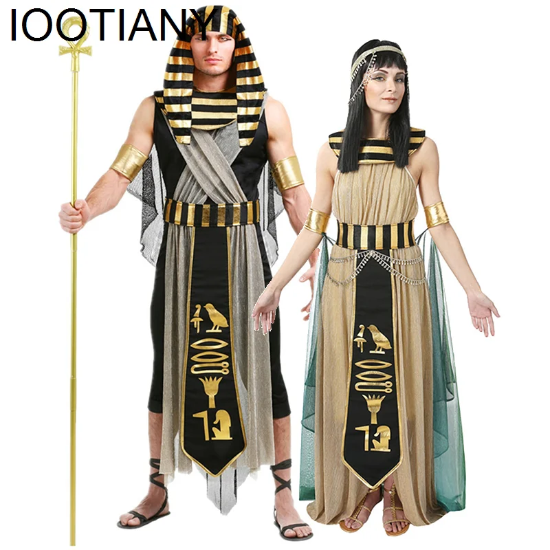 

IOOTIANY Adult Couple Medieval Greek Mythology Costume Egyptian Pharaoh Cleopatra Outfit Carnival Party Fancy Dress