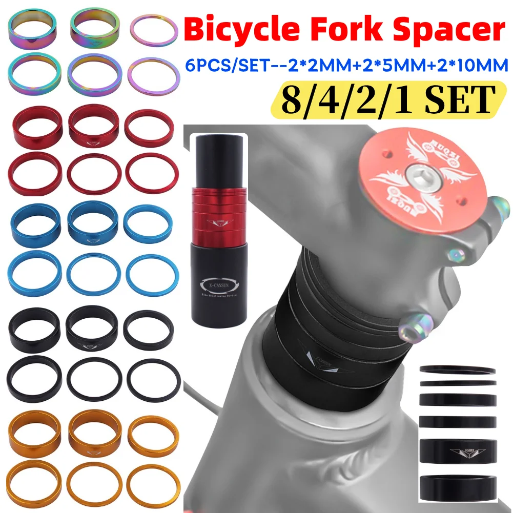 

8-1SET Bike Fork Washer Set 2/5/10mm Bicycle Headset Spacer Aluminum Alloy Bicycle Fork Spacer for 28.6mm Front Fork Bike