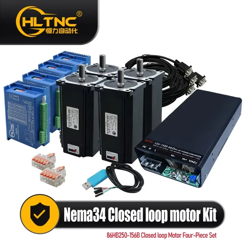 Closed Loop Stepper Motor Set 86HB250-156B with Driver HBD86 and Switching Power Supply and Cables for CNC Control System or