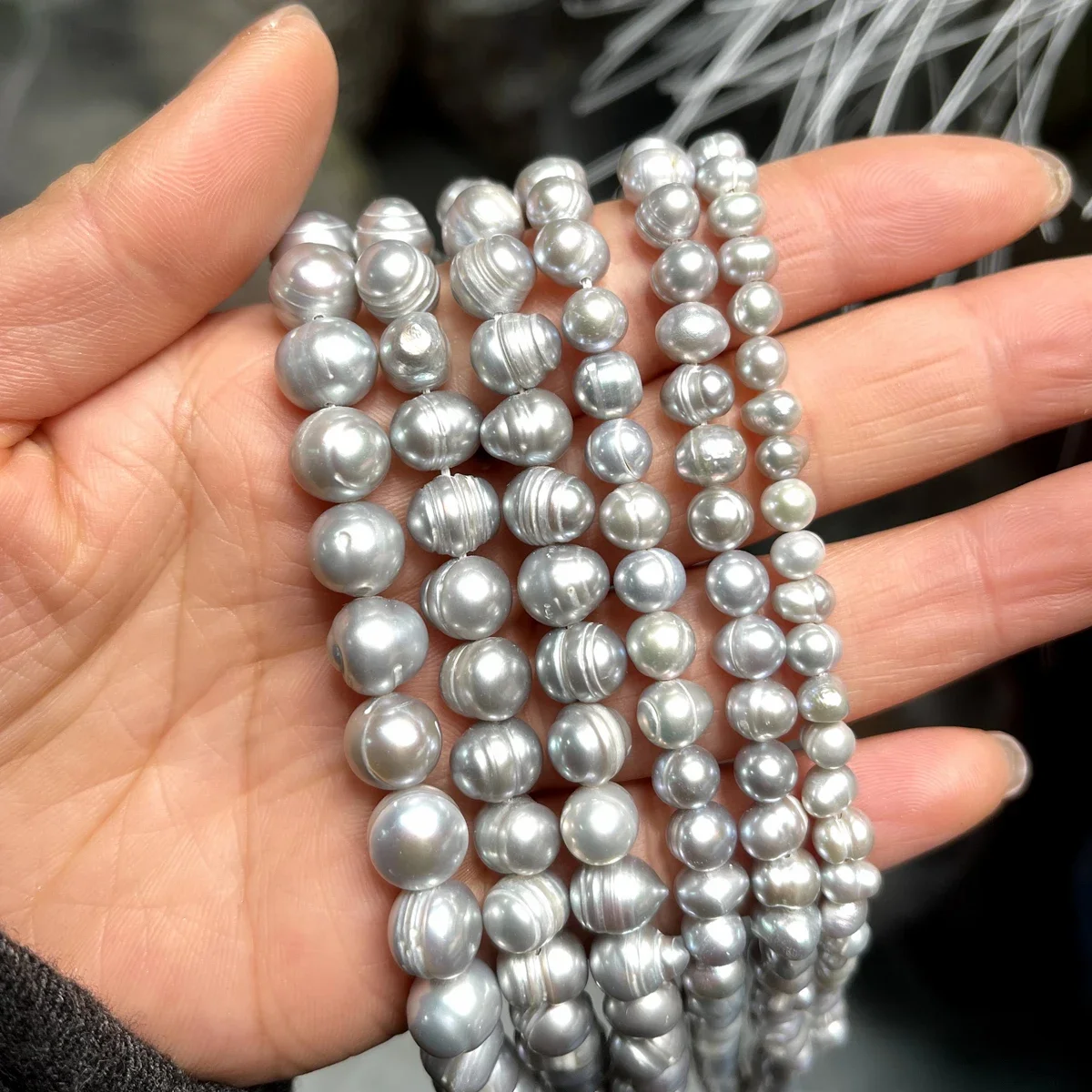 Natural Freshwater Pearl Beads Elegant Grey Genuine Oval Pearl Bead for Jewelry Making DIY Nacklace Bracelet Accessories