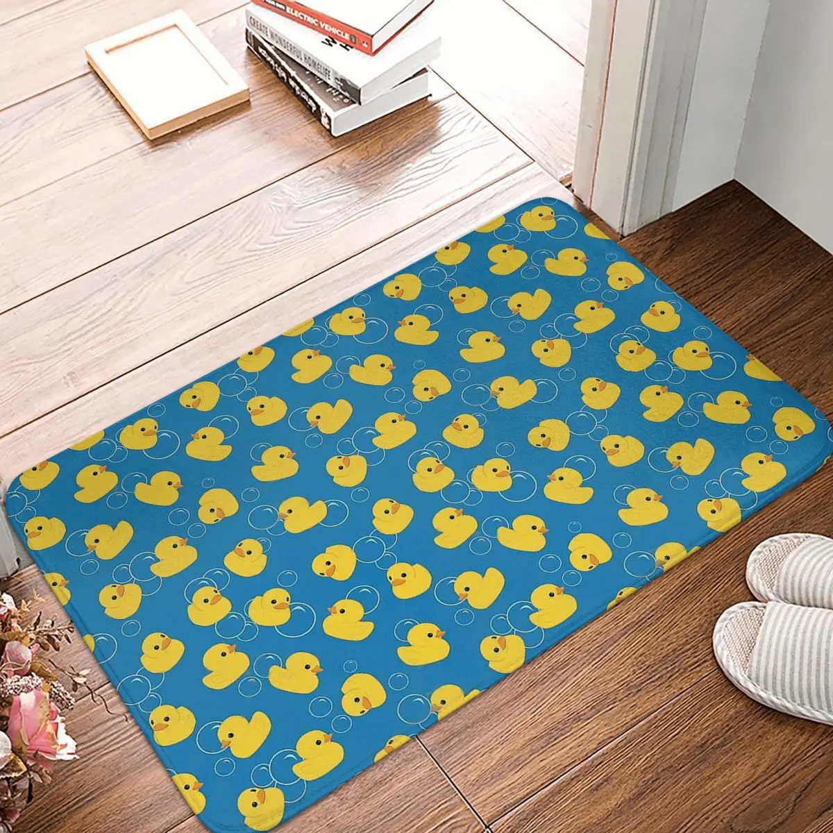 

Rubber Duck Bath Toy Yellow Cute Anti-Slip Doormat Kitchen Mat Bubble Pattern Hallway Carpet Welcome Rug Home Decor