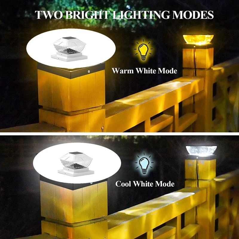 Solar Post Cap Lights Outdoor - 2 Pack 2 Modes Solar Deck Fence Lights, IP65 Waterproof Solar Powered Light Posts