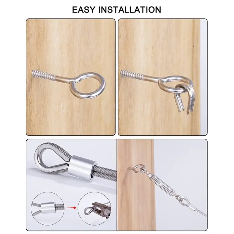 DT39 2 Set 30M Φ3mm Steel Wire Kit, 304 Stainless Steel Tension Wire with Eyelet Tensioning Kit Turnbuckle
