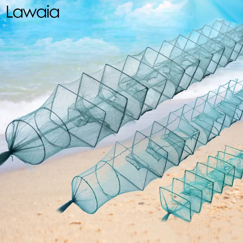 Lawaia Fish Net Automatic Folding Shrimp Cage Cast Nets Catching Shrimp Crab Cage Mesh Metal Net Fishing Trap Crab Fishing Tools