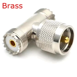 1Pcs SL16 UHF PL259 Male To UHF SO239 Double Female Connector UHF male to 2x Female Tee Type 3 Way Type T Splitter Adapter Brass
