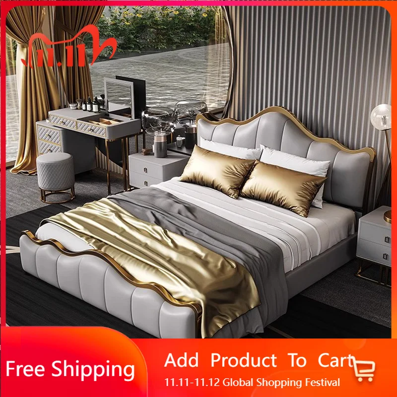

Luxury Modern Massage Bed Bedroom Sofa Headboards King Size European Bed Sleeping Platform Letto Matrimoniale Hotel Furniture