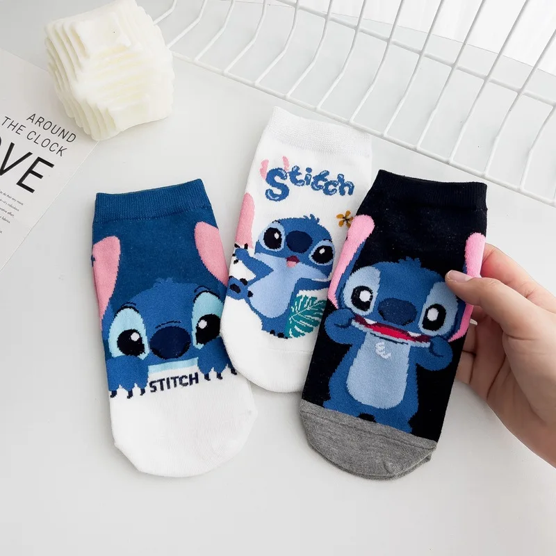 Calcetines finos de algodón de dibujos animados para niños y niñas, medias de barco de malla, Stitch, Disney, Anime, regalo de cumpleaños, primavera