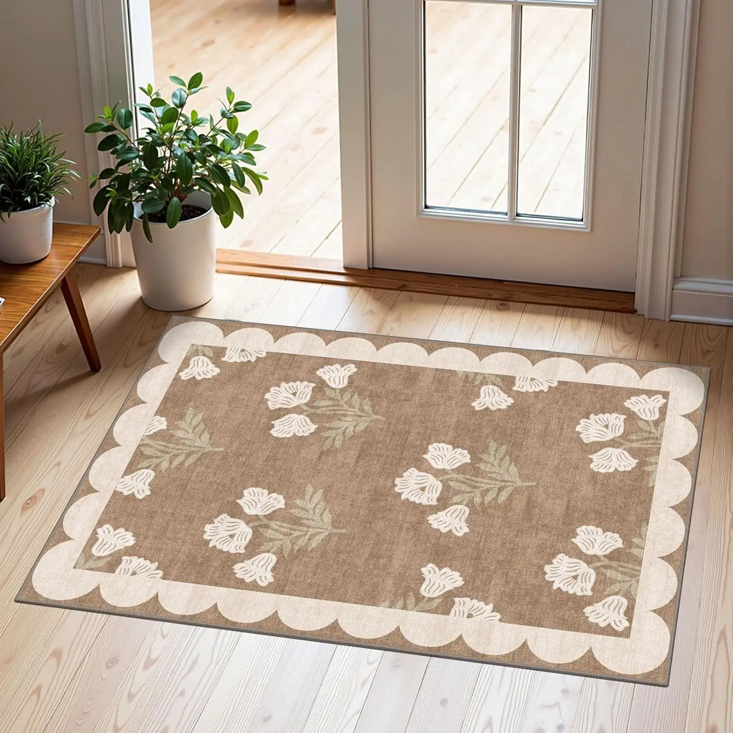 Paisley Floral Area Rug Small Accent Floor Mat Non-Slip Indoor Doormat Blue Beige Distressed Pattern for Bedroom Kitchen