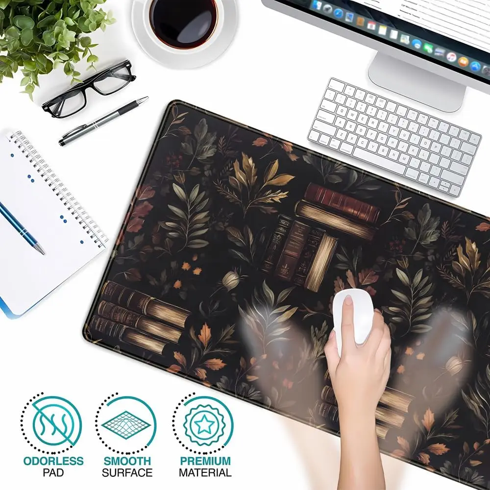 Mouse Pads Large Mouse Pads 900x400mm Vintage Plant Desk Mat Gaming XXL Laptop Keyboard Pad Gothic Bookcase