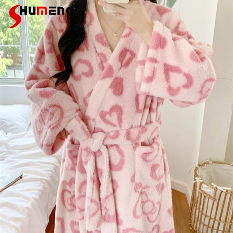 

Флисовый халат Sweet Heart для женщин: зимний, утепленный, с длинным рукавом, теплый домашний халат из флиса