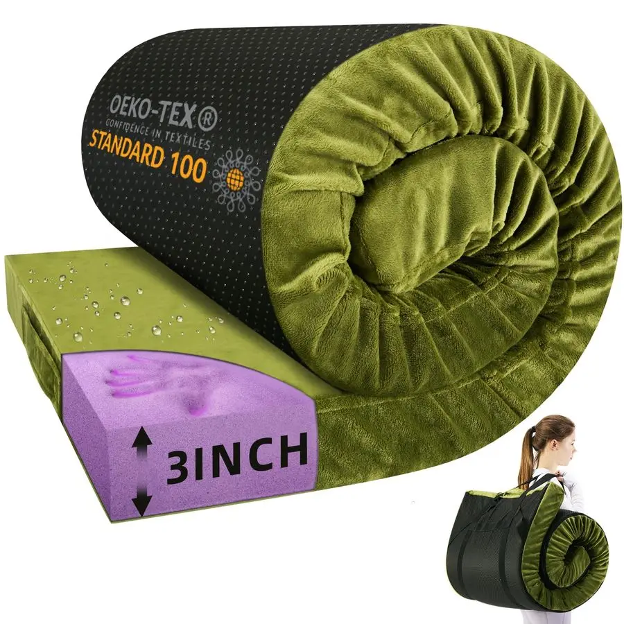 

Memory Foam Camping Mattress Pad 3inch Waterproof Roll Up Bed Sleeping Mat for Adults Portable Roll Up Mattress for Travel Guest
