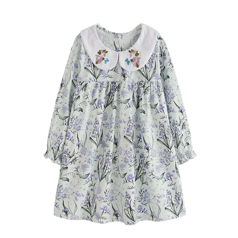 

Princess Girls Dresses 3-8T Flowers Collar Cotton Long Sleeve Children's Autumn Spring Party Fashion Kids Frocks