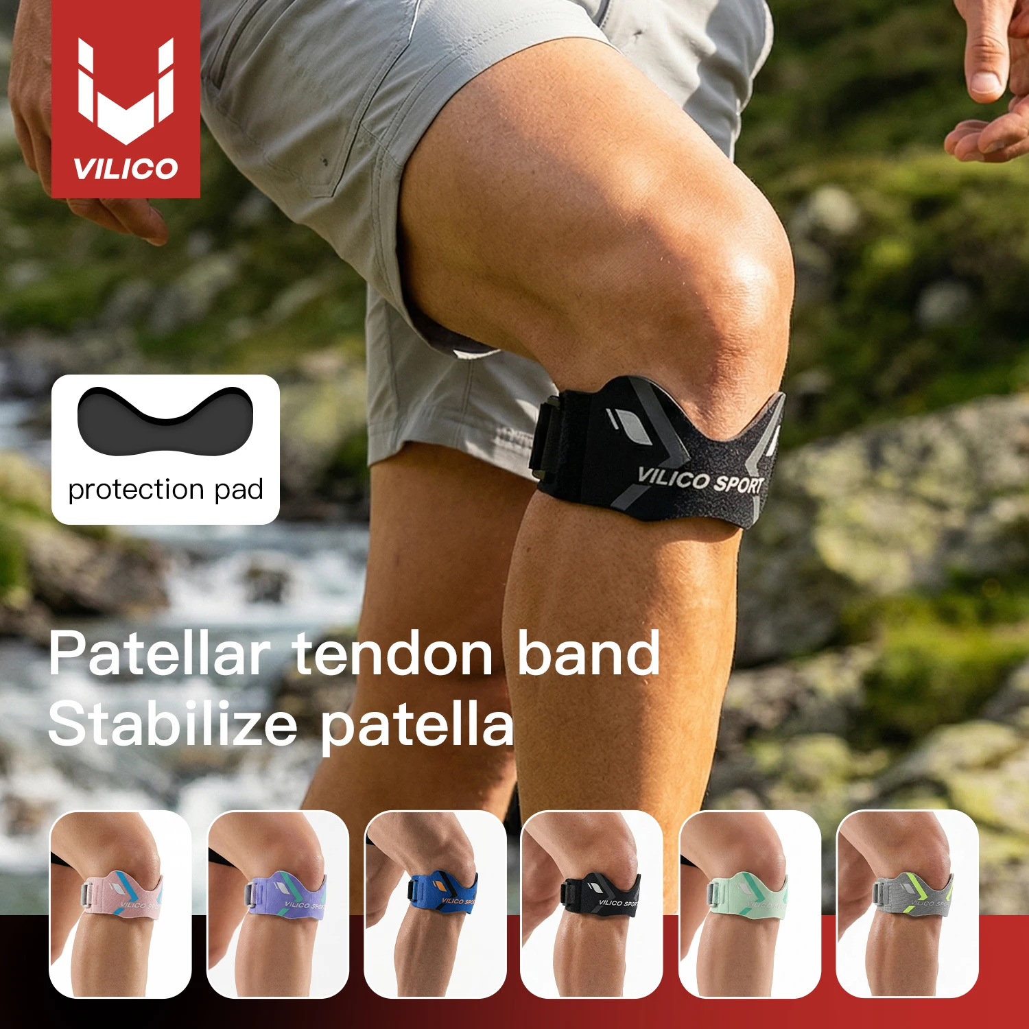 VILICO Adjustable Patellar Tendon Support Strap, Sports Patella Stabilizer Knee Brace Band for Running Basketball Gym Hiking, Pa