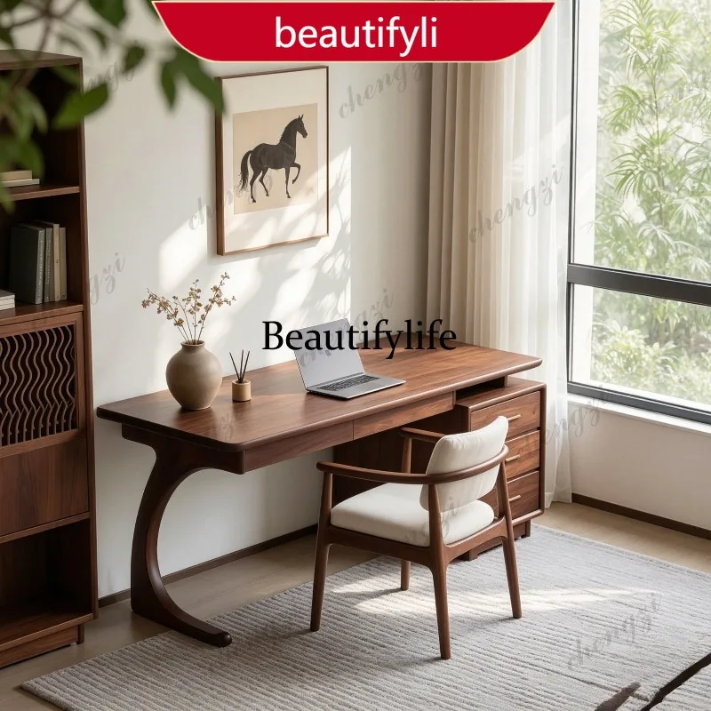 02A New Chinese walnut new solid wood desk desk with drawers large capacity study table
