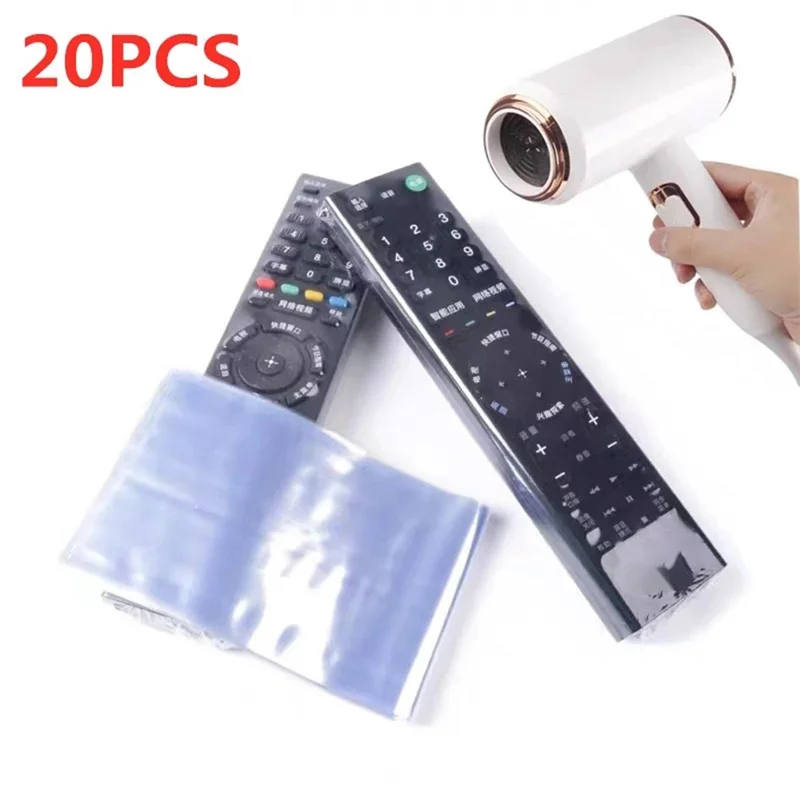 20PCS Transparent Heat Shrink Film TV/ Air Condition Remote Control Cover Universal Protective Bag, 8X25CM