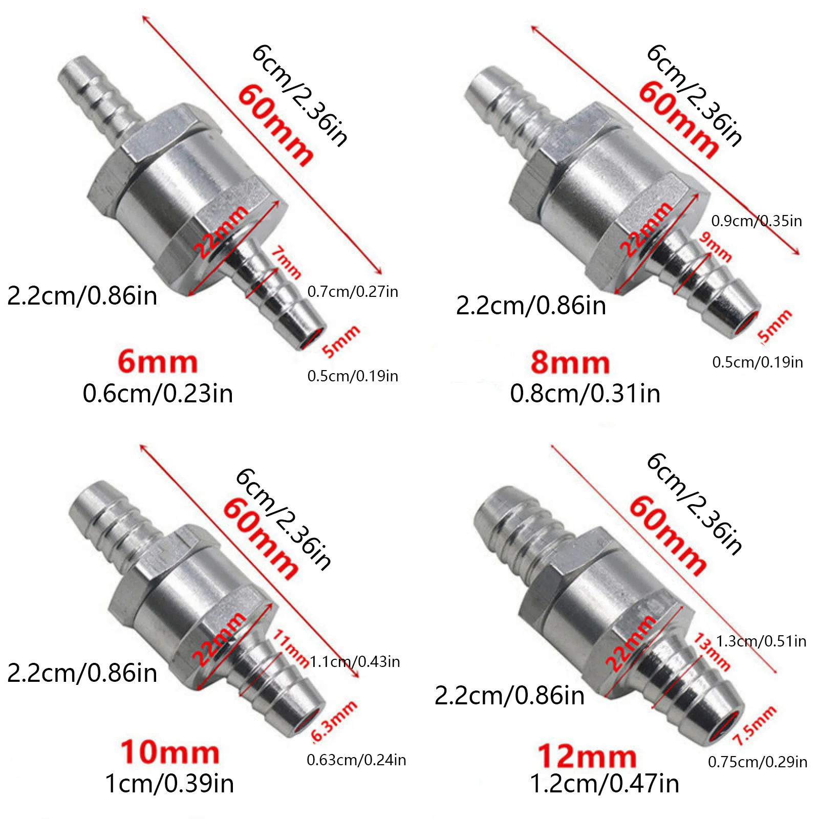 6/8/10/12mm Aluminium Automobile Pump One-way Fuel Check Valve For Car Boat Petrol Diesel Motorcycles Helicopters Accessories