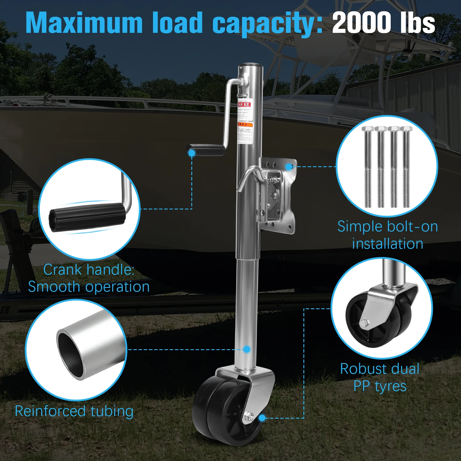 

2000 Lbs Heavy Duty Swivel Boat Jack 10 Inch Lift Marine Bolt-On Lift Roller Swivel Stand Fit for RVs Boats and Utility Trailers