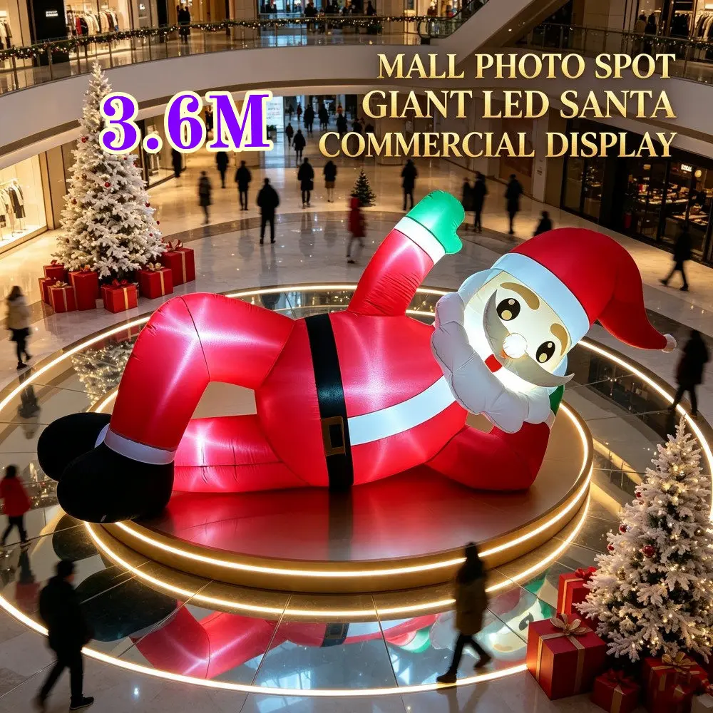 Christmas 3.6M Giant Inflatable Lying Santa Claus Built in LED Lights Indoor And Outdoor Courtyard Windows Roof Eaves Decoration