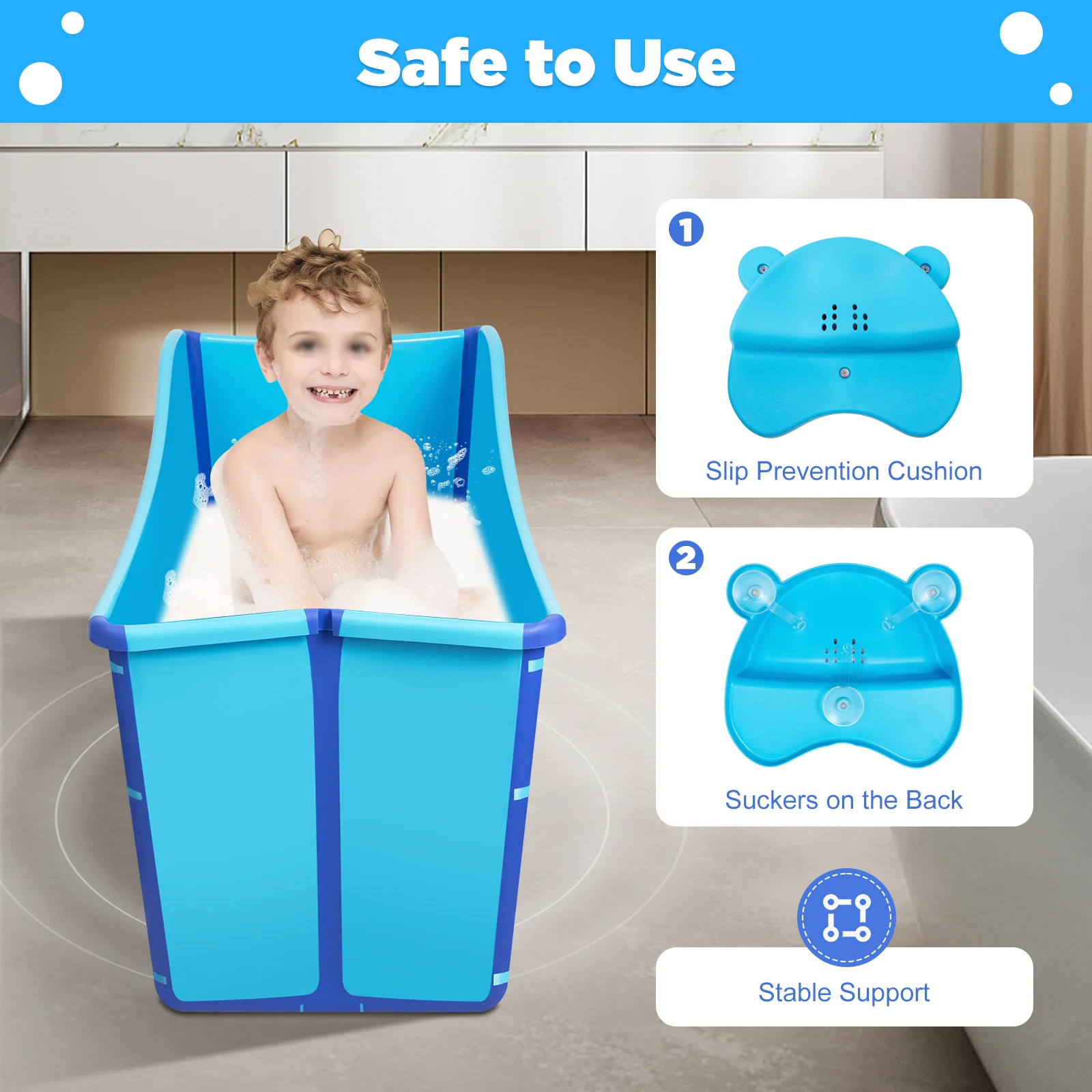 

Collapsible Bathing Basin, Foldable Bathtub for 5.3ft Kids or Adults, Soaking Bathtub with Drain Plug, For Outdoor, Travel