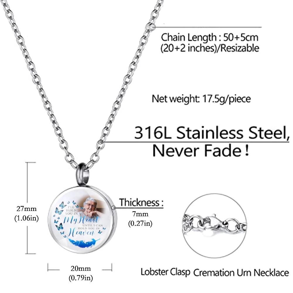 Silver Classic Round Personalized Color Photo Customization Urn Pendant Necklace Creation Jewelry Memorial Ash Keepsake