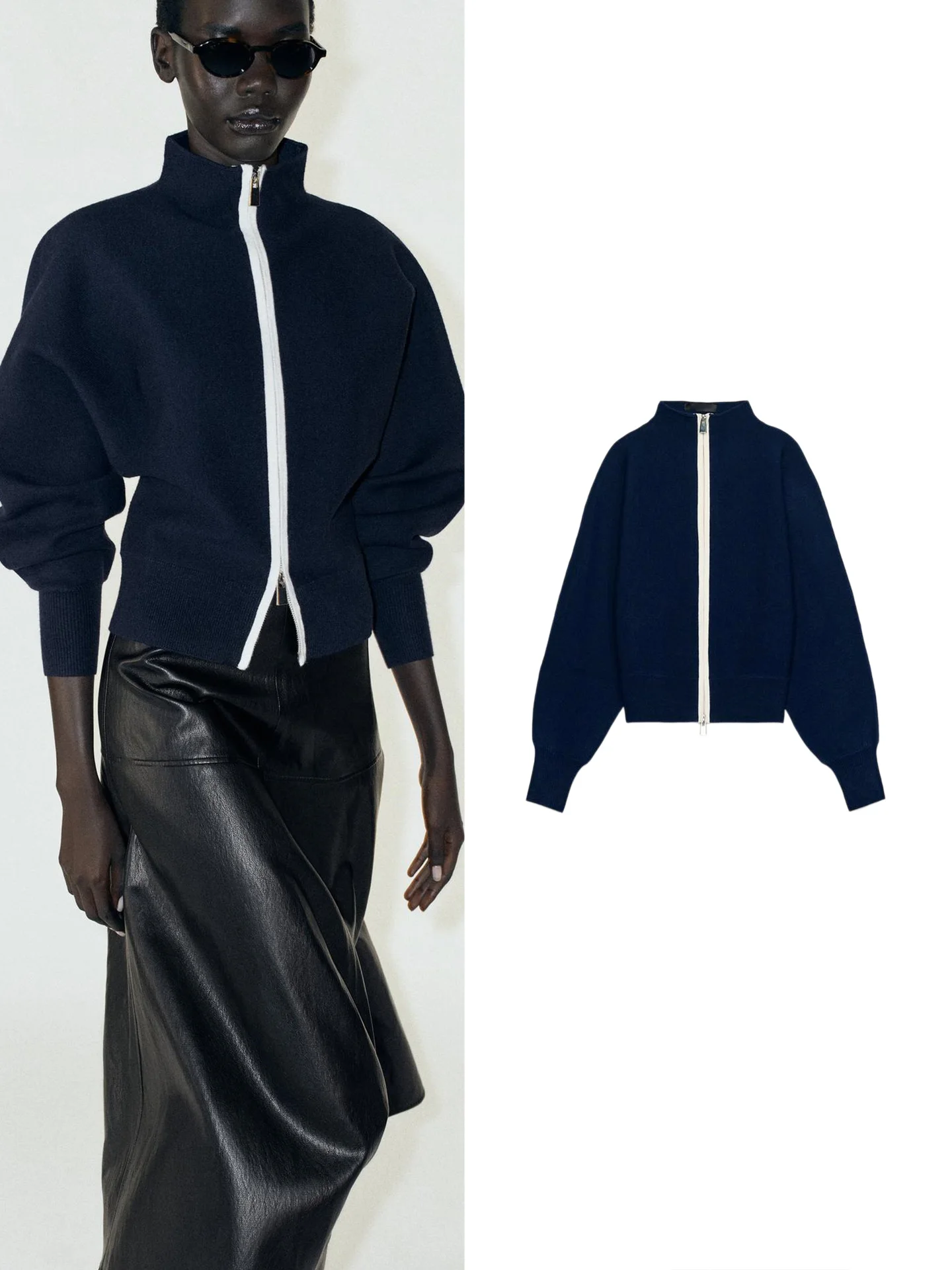 Loose Style Women's Knitted Long Sleeve Stand Collar Double Zipper Ribbed Layered Jacket New Autumn Fashion Short Outerwear