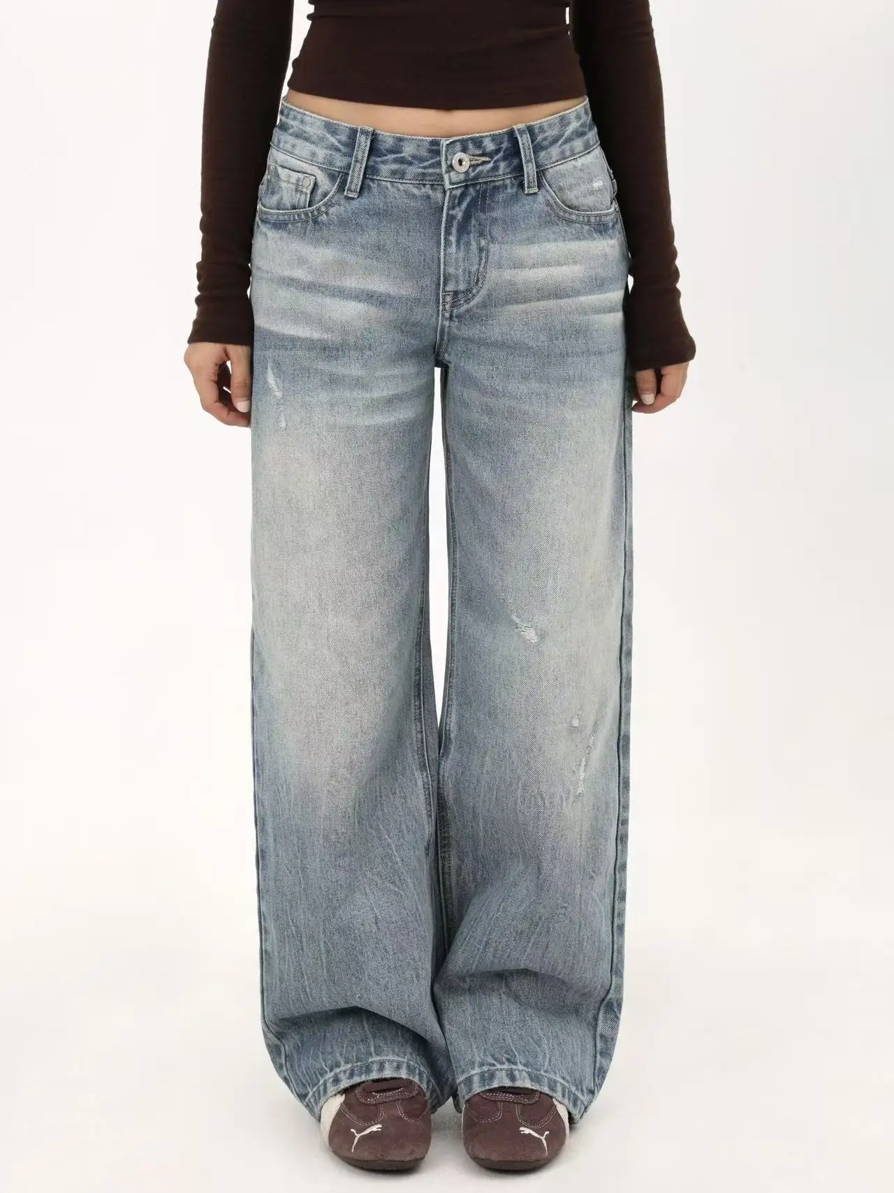 

Джинсы MIMIETTE свободного кроя со средней/заниженной талией, прямые, женские, L94, повседневные, из хлопкового денима, с эффектом потертости, весенняя мода, женская одежда