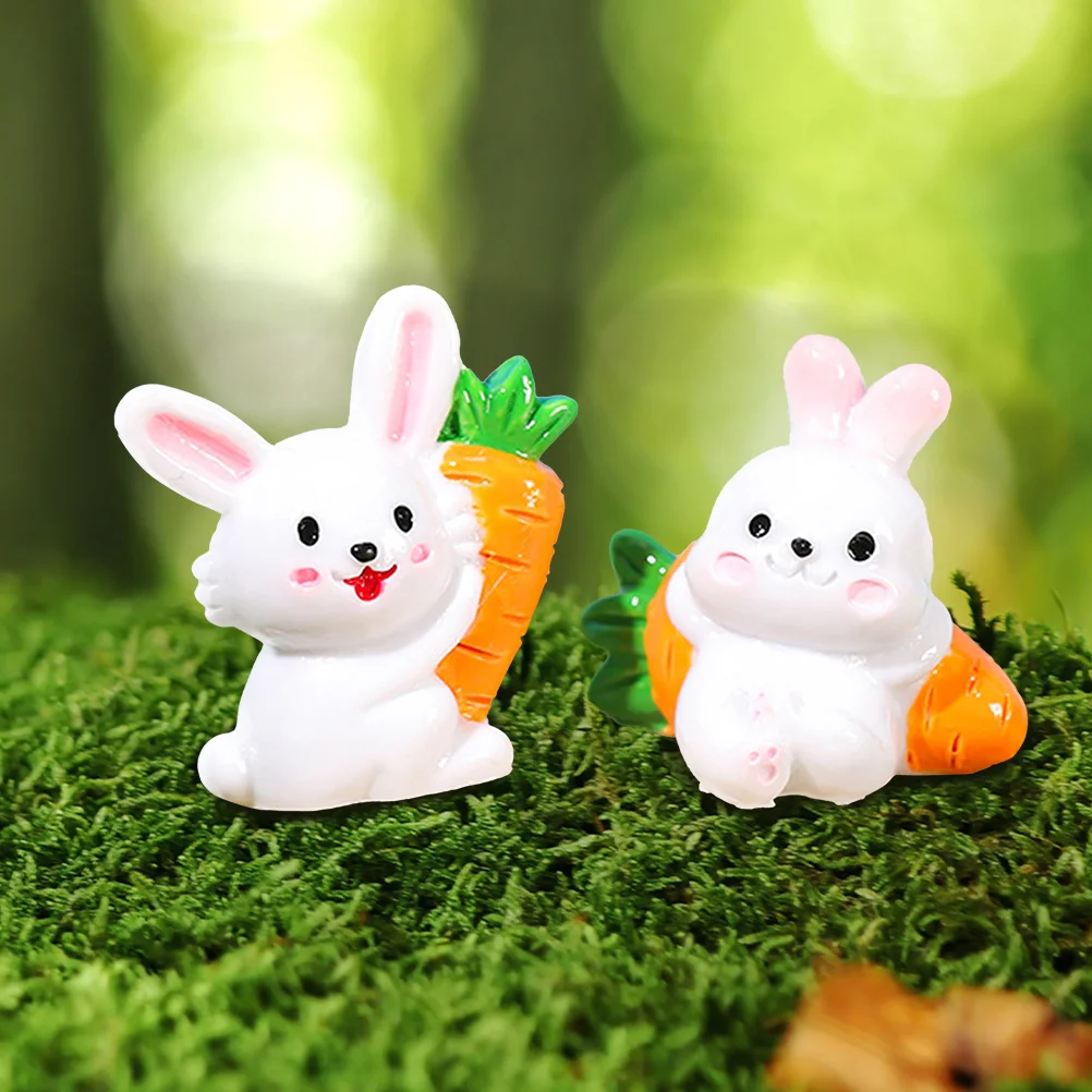 6 Pcs Creative White Rabbit Bunny Miniature Figurines Girls Toys Resin Small Easter Decorations Baby