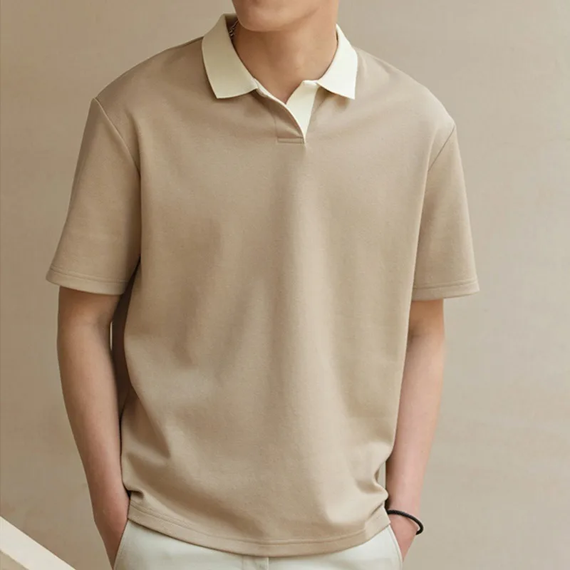 Men's Summer Solid Color Lapel Casual Short Sleeve Polo Shirt