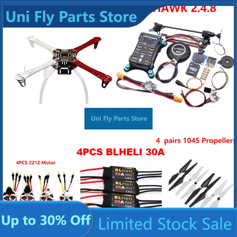 UniFlyHAWK2.4.8 Flight Control F450 Drone Kit 100MW Telemetry Quadcopter BLHELI 30A 2212 Motor ESC Landing Gear