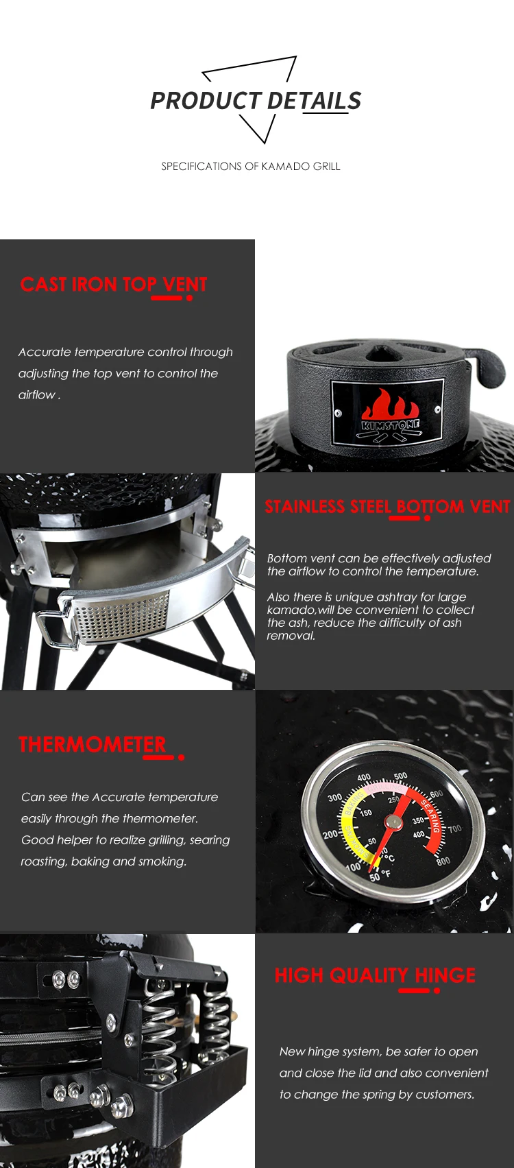 22inch  Stone Texture Luxury Kamado Grill Use in Outdoor Picnic with Bamboo Side Table