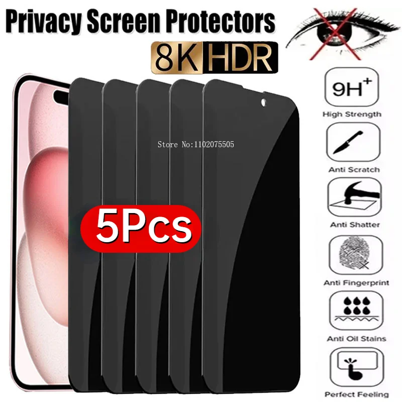 5Pcs Privacy Screen Protectors for IPhone 15 12 13 14 Pro Max Mini 7 8 Plus Tempered Glass for IPhone 11 Pro XS MAX XR Low price