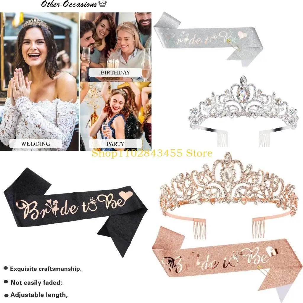 

49MC Hen Party Bride To Be Headband Crown Sash Accessory for Bride Hen Night Bachelorette Party Decorations Gift