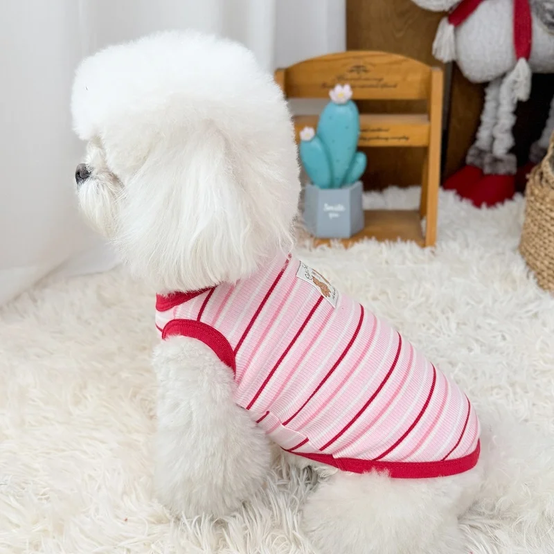 Chaleco a rayas para perro y gato – Vestido verano ligero con oso - imagen 3