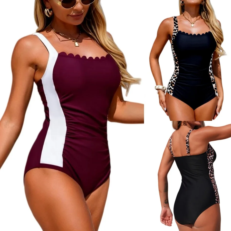 

Patchwork Tummy Control Swimwear One Piece Swimsuit for Womens Ruched Push Up Full Coverage Slimming Bathing Suit 2026
