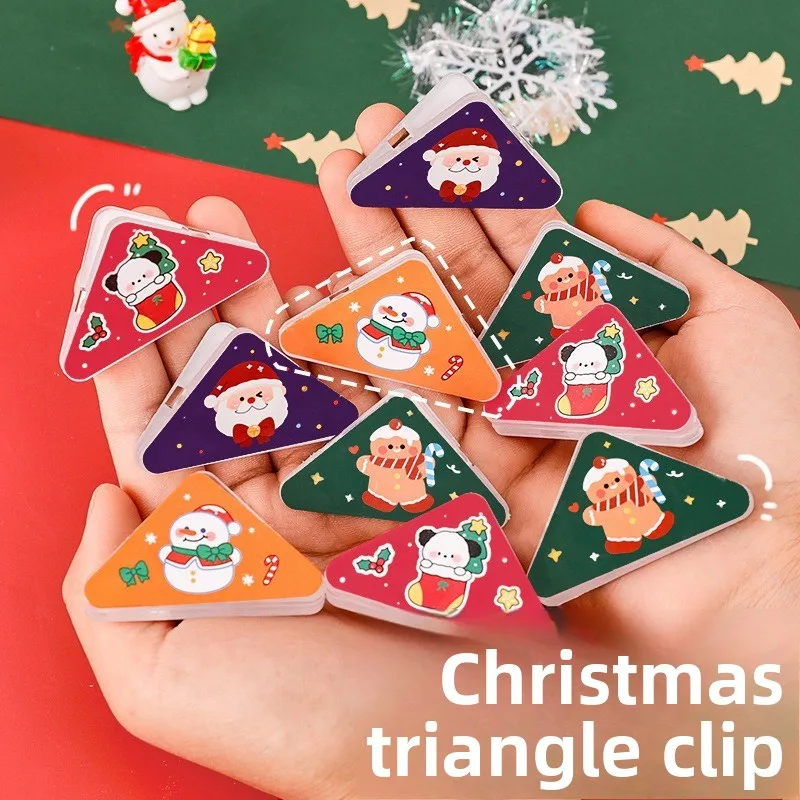 만화 크리스마스 삼각형 클립 휴일 선물 학생 문구류 노트 크리스마스 선물 아크릴 클립 홀더 개학 기념