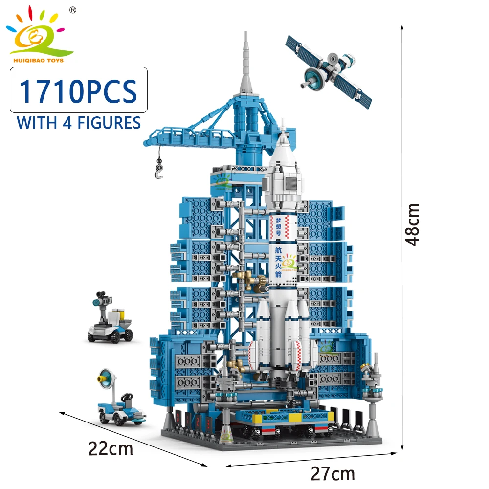 HUIQIBAO Aviation Spaceport Model Space Shuttle Rocket Launch Center Construction Building Blocks MOC Spaceship Kids Bricks Toy