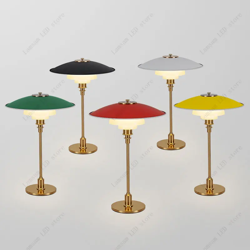 Classic Danish Table Lamp AC Powered Nordic Desk Light with Glass and Metal Lampshade 85-265V E27 Bulb for Room Decor