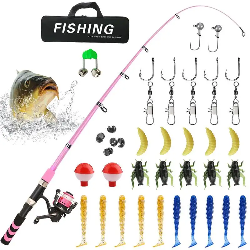 Kids Fishing Kit Small Fishing Tackles Set Portable Kids Fishing Gear First-Year Fishing Kit With Carry Bag For Birthday Holiday