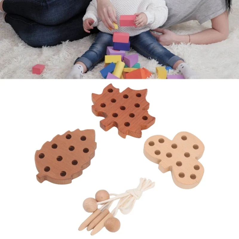 Set di giocattoli per foglie da infilare Kit di giocattoli educativi per giochi di infilatura con riconoscimento addensato in legno