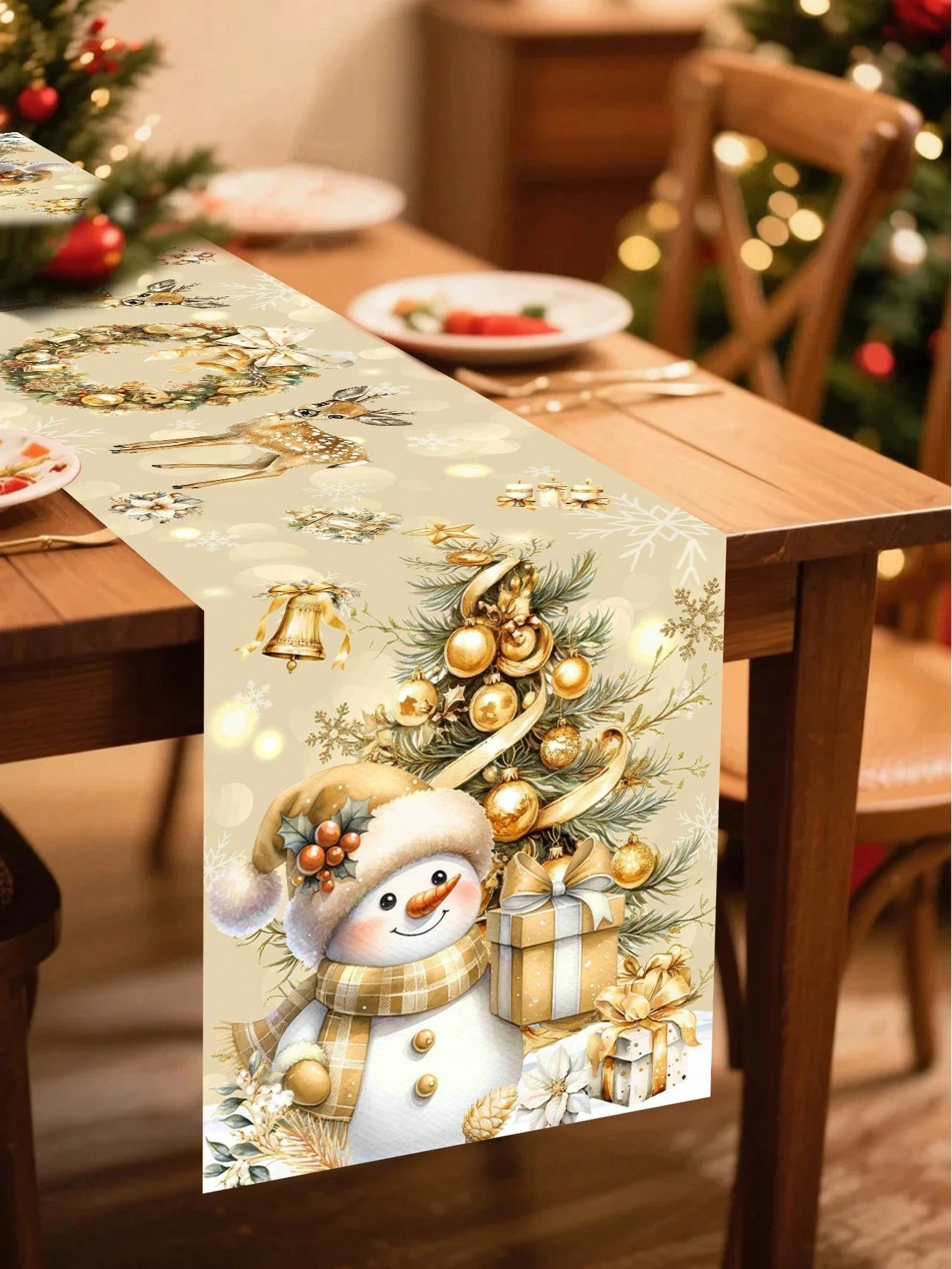 1 قطعة عيد الميلاد احتفالي الجدول عداء 2D طباعة الغزلان ثلج نمط ديكور للطاولات الحاضر لوكس الموسمية #3