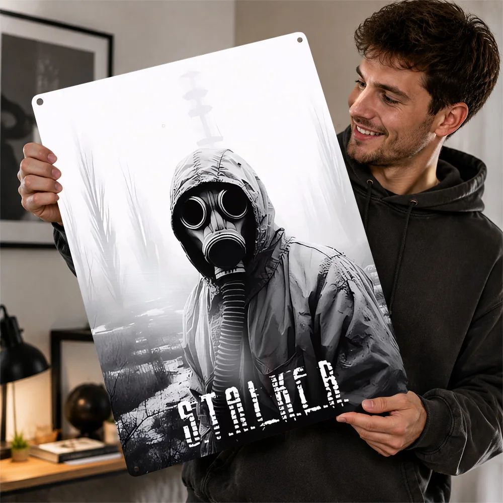 STALKER Gas Mask Survivor Aluminum Poster Personalized Metal Sign Battlefield Squad Design Wall Art Made To Suit Collector Den