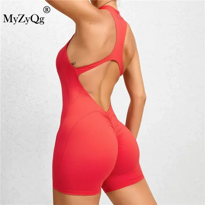 MyZyQg Women Tight Zipper Sports Yoga Playsuits Peach Buttocks One Piece Quick Dry Pleated Fitness  Ballet Dance Aerial Jumpsuit