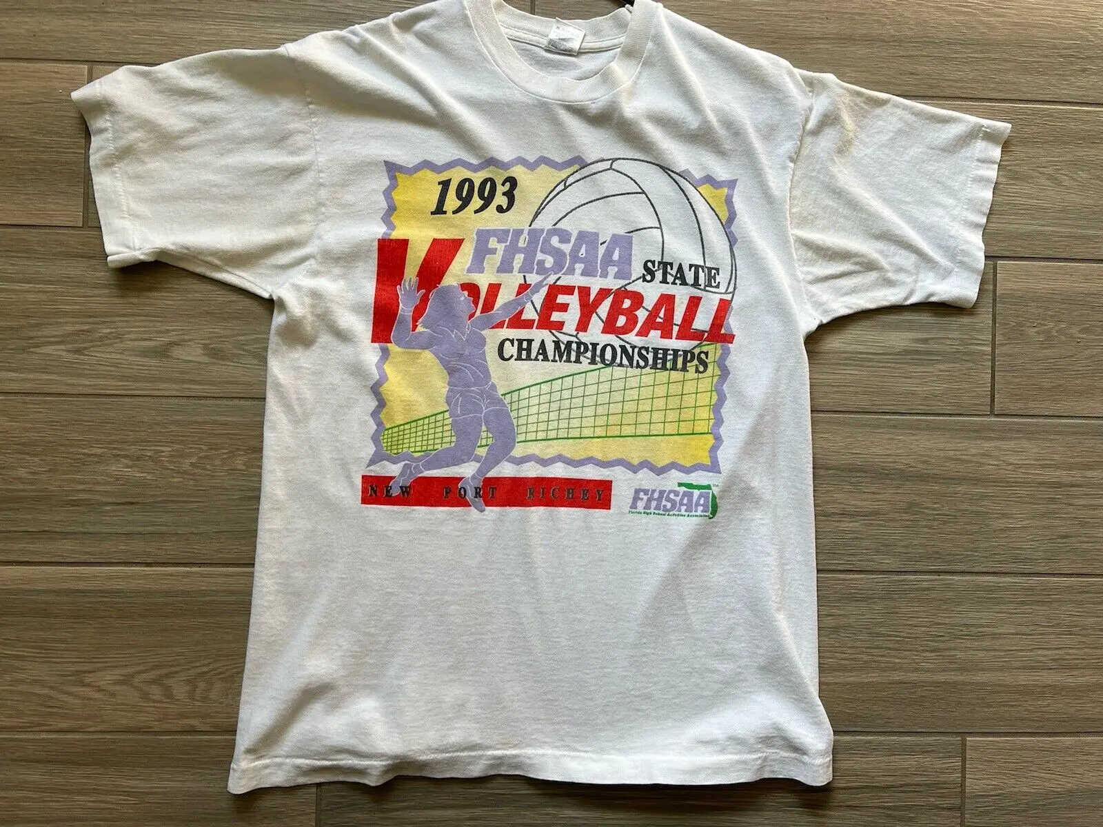 

VTG 90s FHSAA State Volleyball Championships T Shirt Sz L New Port Richey 1993