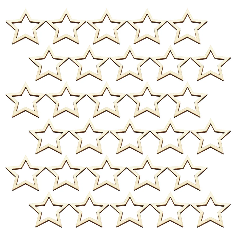 

100pcs Wooden Star Embellishments Blank Wood Slices Diy Craft Supplies Unfinished Wooden Pieces For Valentine'S Day Decor