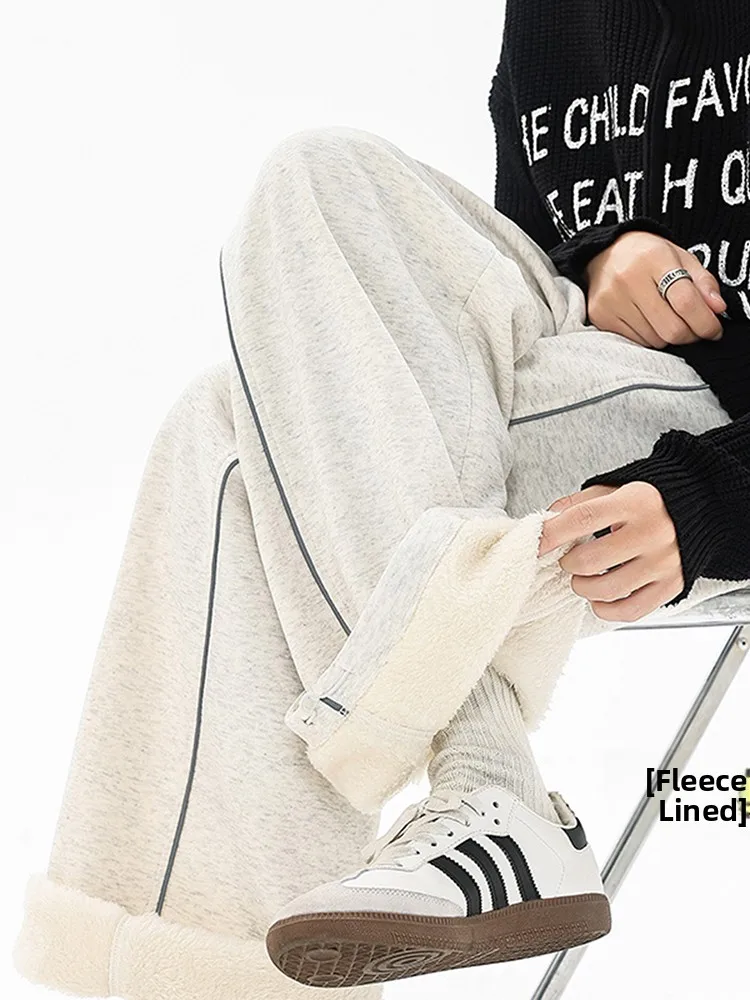 

Мужские спортивные штаны Thiened Fce с подкладкой, свободного кроя, зимние, теплые, прямые, повседневные, для ежедневного использования