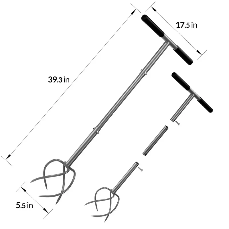 39.3in Durable Steel Multifunctional Tow Trolley Manual Soil Tiller Loosen Hand Tool Gardening Claw Twist Tiller Cultivator