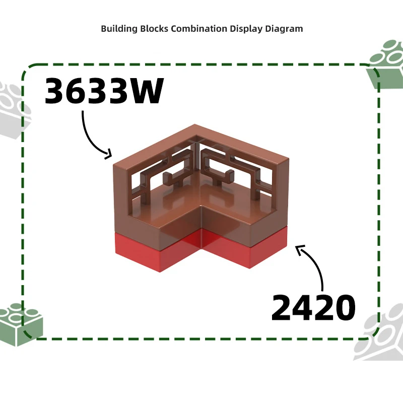 MOC 10PCS 3633W Corner Patterned Railing Building Blocks Kit European Style House Castle Fence Bricks Particle Toy Children Gift