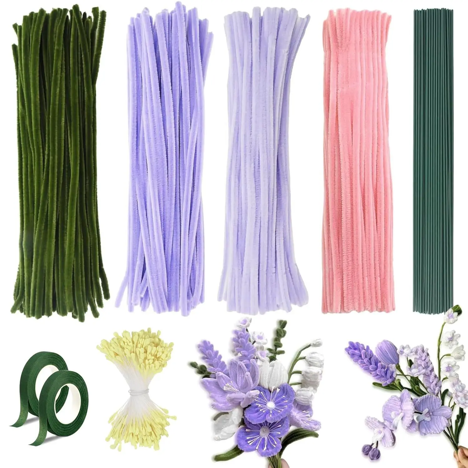 

【DIY Fake Flower Arrangement】4 Colors Realistic Floral Craft Set, Artificial Bouquet Making Supplies Wedding, Party Decorations