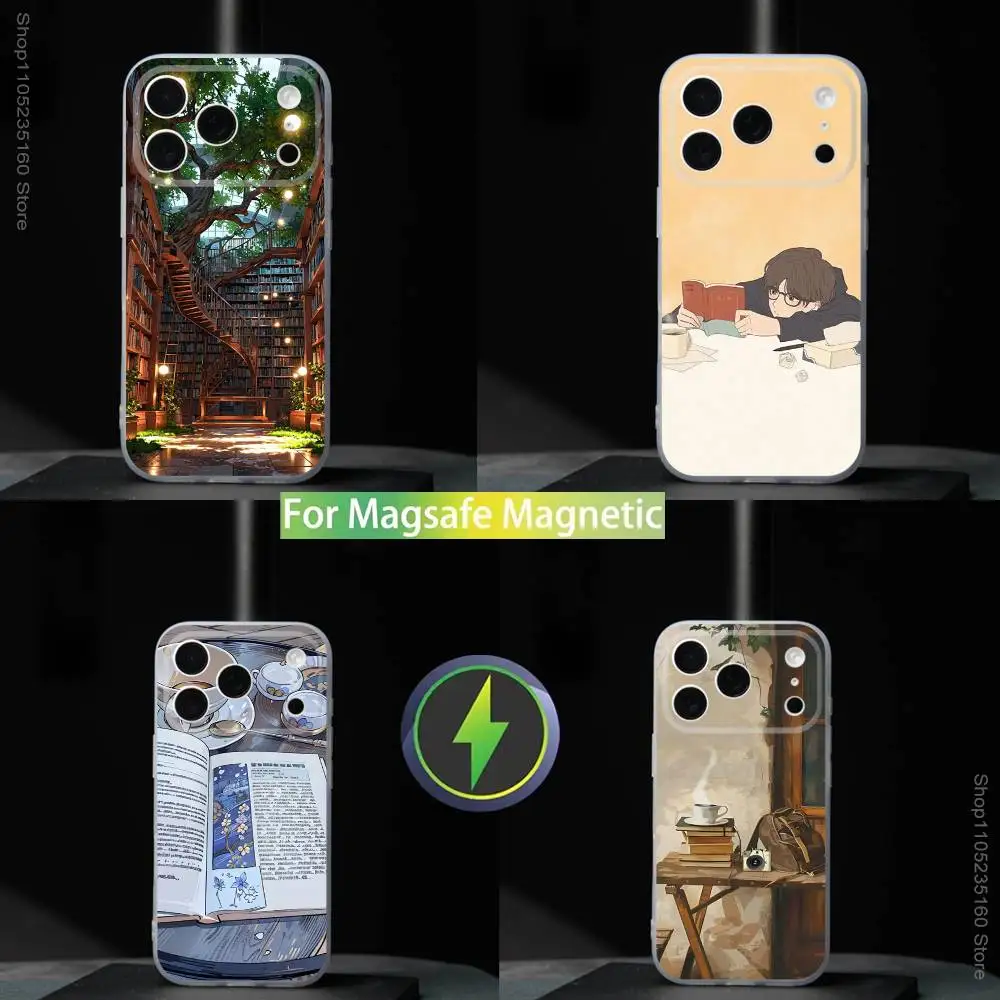 

Coffee Book illustration For iPhone 11,12,13,14,15,16,17,Pro,Max,Plus,Mini,SE4,E Phone Case Magnetic For Magsafe Wireless
